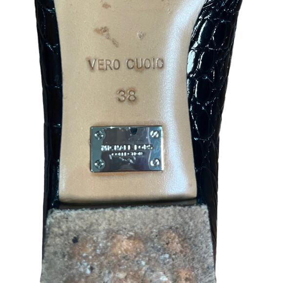 Michael Kors Joey Embossed Black Leather Bow Flat Size 38 - Picture 7 of 8